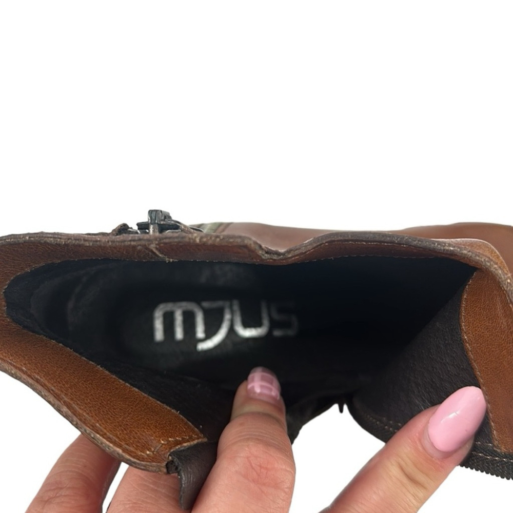 Mjus boots bootie stacked chunky heel brown leather square toe fall sz 8.5 - Picture 9 of 14